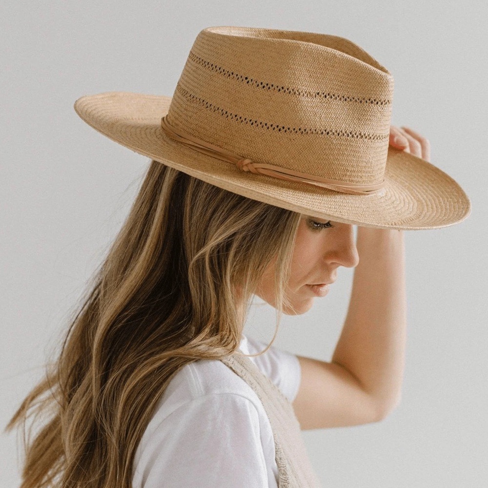 M/L GIGI PIP Arlo Straw TeardropFedora Hat- includes dust bag